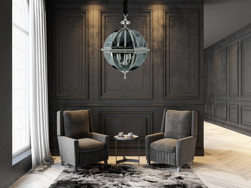 Fluted Design Nickel Finished Ball Pendant Light Medium