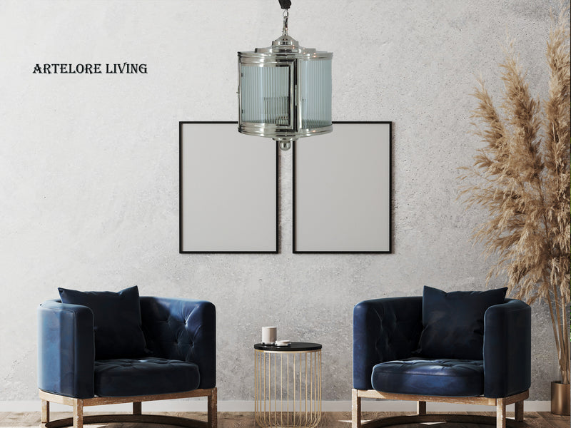BRASS AND RIPPED GLASS PENDANT LIGHT MEDIUM