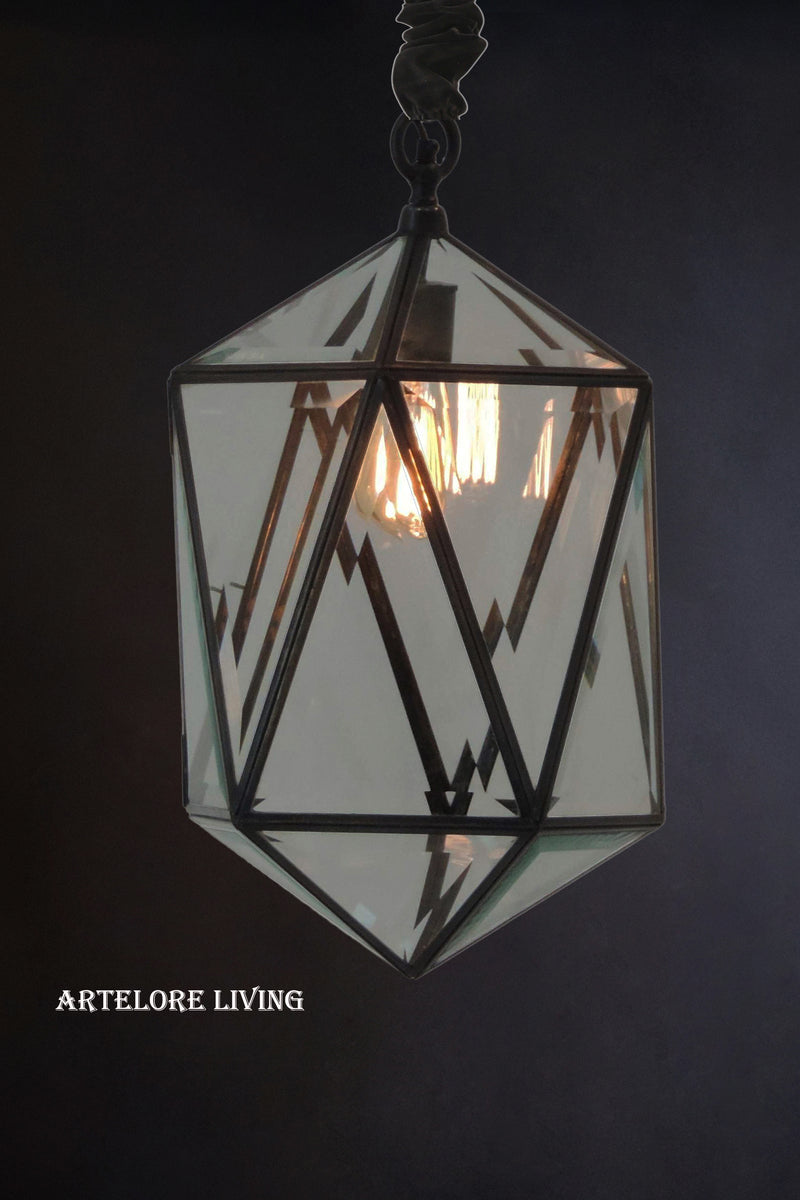 BRASS AND FLUTED GLASS GEOMETRIC PENDANT LIGHT