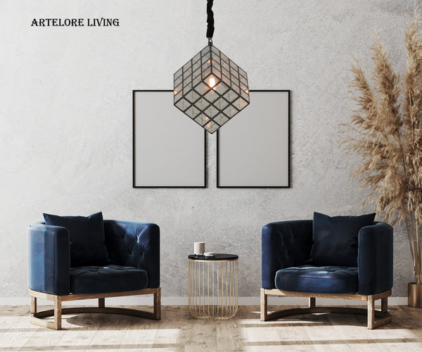 BRASS AND MERCURY GLASS PENDANT LIGHT MEDIUM