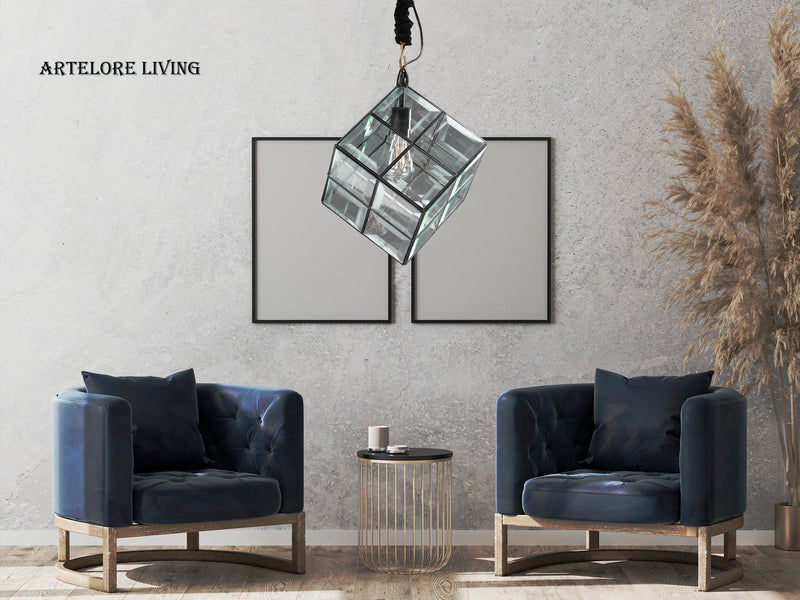 Brass And Beveled Clear Glass Pendant Light Large