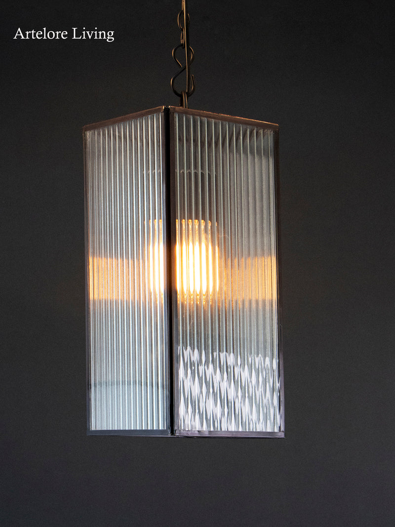 Brass And Ribbed Glass Cylinder Pendant Light
