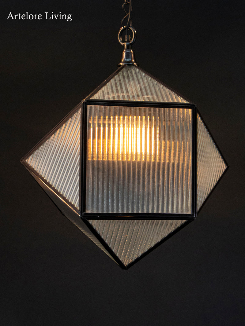 Brass And Ribbed Glass Geometric Pendant Light