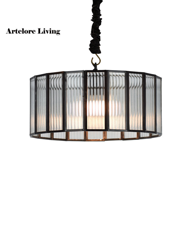 Ribbed Glass And Brass Pendant Light