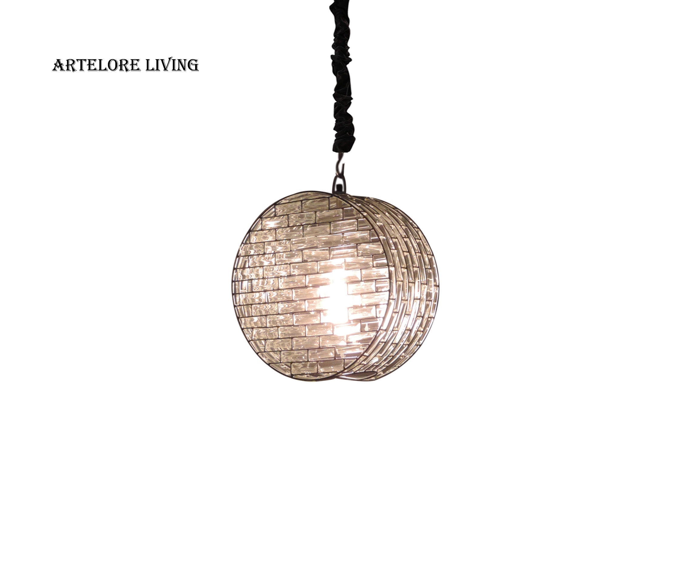 IRON AND CRYSTAL GLASS PENDANT LIGHT SMALL