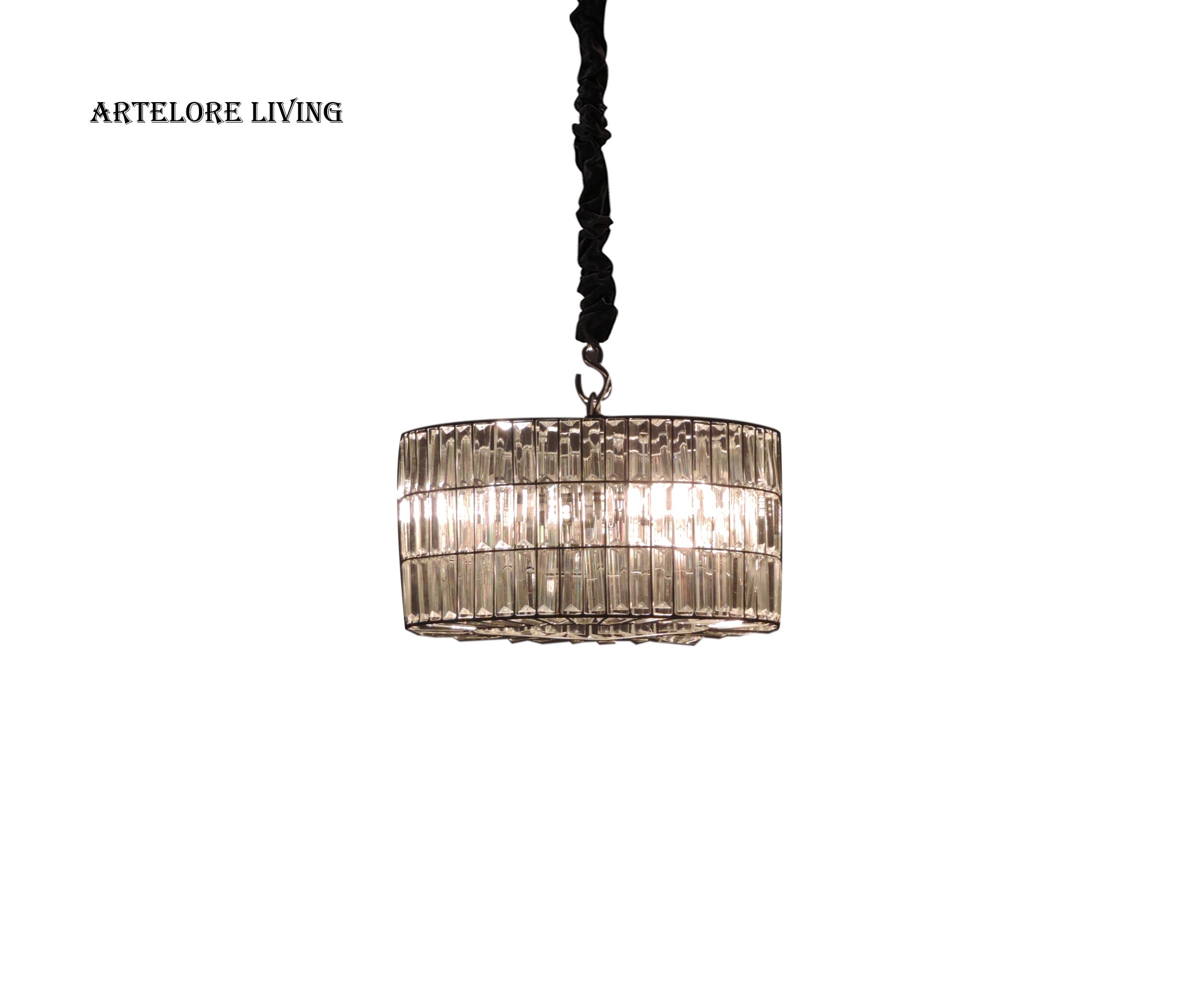 IRON AND CRYSTAL GLASS PENDANT LIGHT SMALL