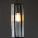 Brass And Ribbed Glass cylinder Pendant Light Large