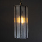 Brass And Ribbed Glass cylinder Pendant Light Small